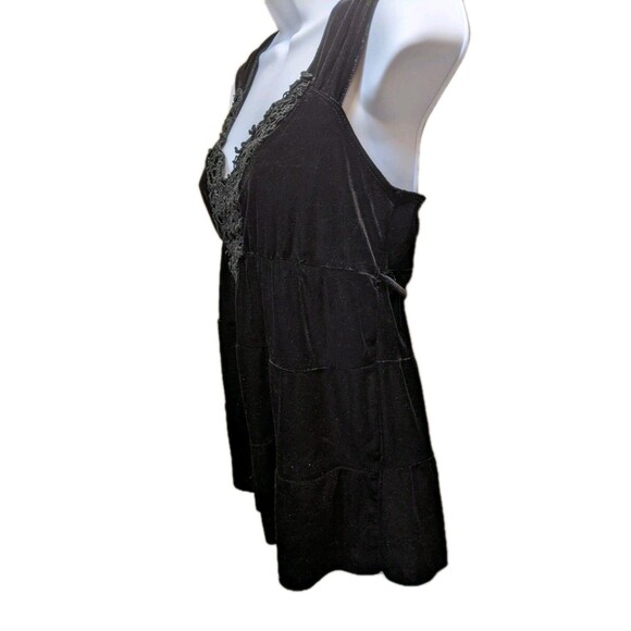 Vintage Rave 90s Black Velvet Lace Going Out Top Sz S Y2K Whimsigoth Witchy - Picture 3 of 8